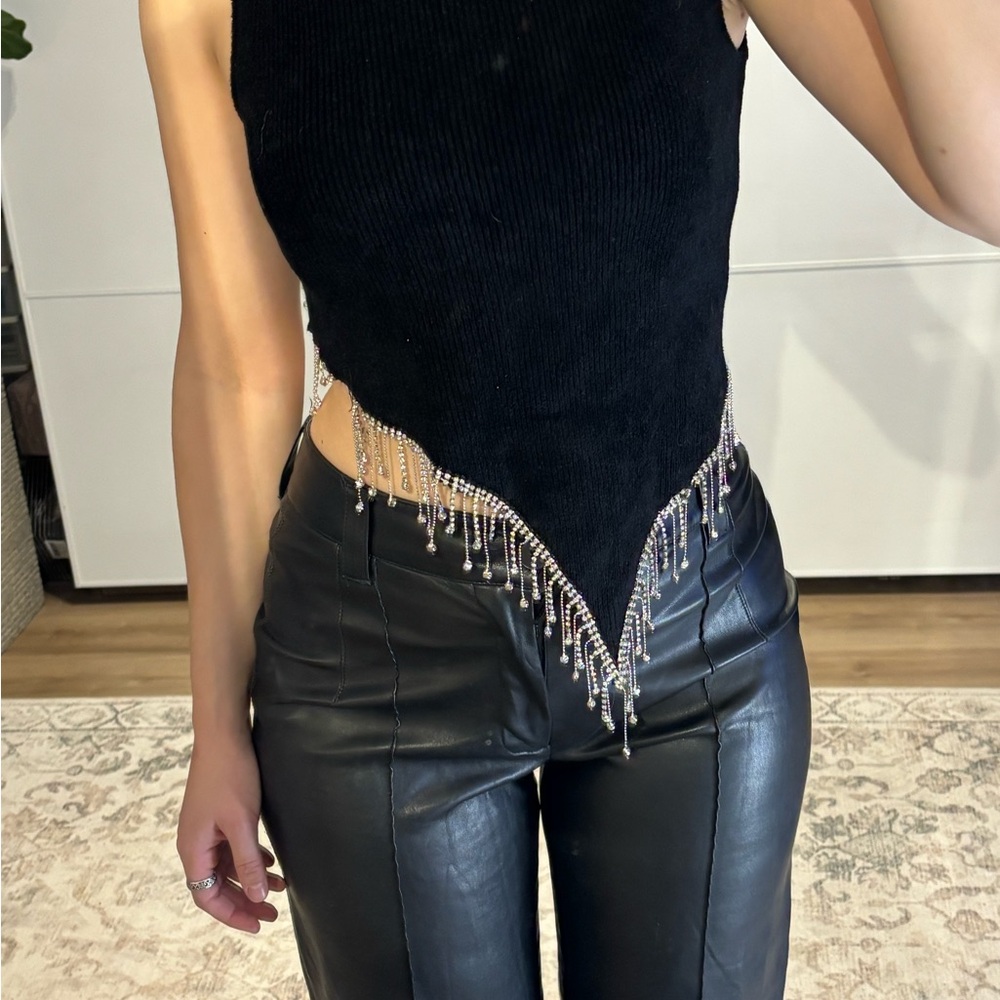 Black Sleeveless Top with Beaded Fringe